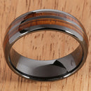 8mm Natural Hawaiian Koa Wood Inlaid High Tech Black Ceramic Double Row Wedding Ring - Hanalei Jeweler