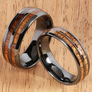 6mm Natural Hawaiian Koa Wood Inlaid High Tech Black Ceramic Double Row Wedding Ring - Hanalei Jeweler