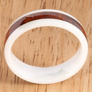 6mm Natural Hawaiian Koa Wood Inlaid High Tech White Ceramic Oval Wedding Ring - Hanalei Jeweler