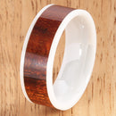 8mm Natural Hawaiian Koa Wood Inlaid High Tech White Ceramic Flat Wedding Ring - Hanalei Jeweler