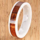6mm Natural Hawaiian Koa Wood Inlaid High Tech White Ceramic Flat Wedding Ring - Hanalei Jeweler