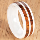 8mm Natural Hawaiian Koa Wood Inlaid High Tech White Ceramic Double Row Wedding Ring - Hanalei Jeweler