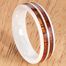 6mm Natural Hawaiian Koa Wood Inlaid High Tech White Ceramic Double Row Wedding Ring - Hanalei Jeweler
