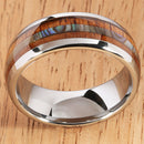 Koa Wood Abalone Tungsten Two Tone Wedding Ring Central Abalone 8mm - Hanalei Jeweler