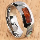 8mm Natural Hawaiian Koa Wood and Abalone Inlaid Tungsten Block Wedding Ring - Hanalei Jeweler