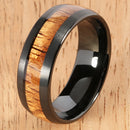Black Tungsten Natural Hawaiian Koa Wood Inlaid Mens Wedding Ring Barrel 8mm Hawaiian Ring - Hanalei Jeweler