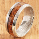 Koa Wood Inlay Damascus Wedding Ring 8mm - Hanalei Jeweler