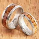 Koa Wood Inlay Damascus Wedding Ring 8mm - Hanalei Jeweler
