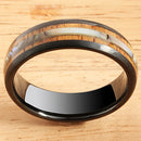 Koa Wood Ring  Abalone Inlay Black Tungsten Wedding Ring Central Abalone 6mm Barrel Shape - Hanalei Jeweler