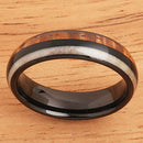 Koa Wood Ring  Antler Style Black Tungsten Wedding Ring 6mm Barrel Shape - Hanalei Jeweler