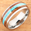 Koa Wood Turquoise Tungsten Wedding Ring 8mm Triple Row Men's Ring - Hanalei Jeweler