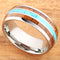 Koa Wood Turquoise Tungsten Wedding Ring 8mm Triple Row Men's Ring - Hanalei Jeweler