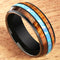 Black Tungsten Opal Koa Wood Ring Barrel Shape 8mm Band - Hanalei Jeweler