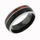 Tungsten Koa Wood and Onyx Inlaid Wedding Ring Barrel 8mm