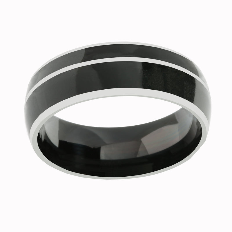 Tungsten Onyx Inlaid Double Row Wedding Ring Barrel 8mm