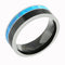 Tungsten Blue Opal and Onyx Inlaid Wedding Ring Flat 8mm