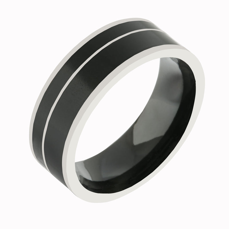 Tungsten Onyx Double Row Inlaid Wedding Ring Flat 8mm