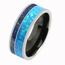 Tungsten Lapis Lazuli and Blue Opal Inlaid Wedding Ring Flat 8mm