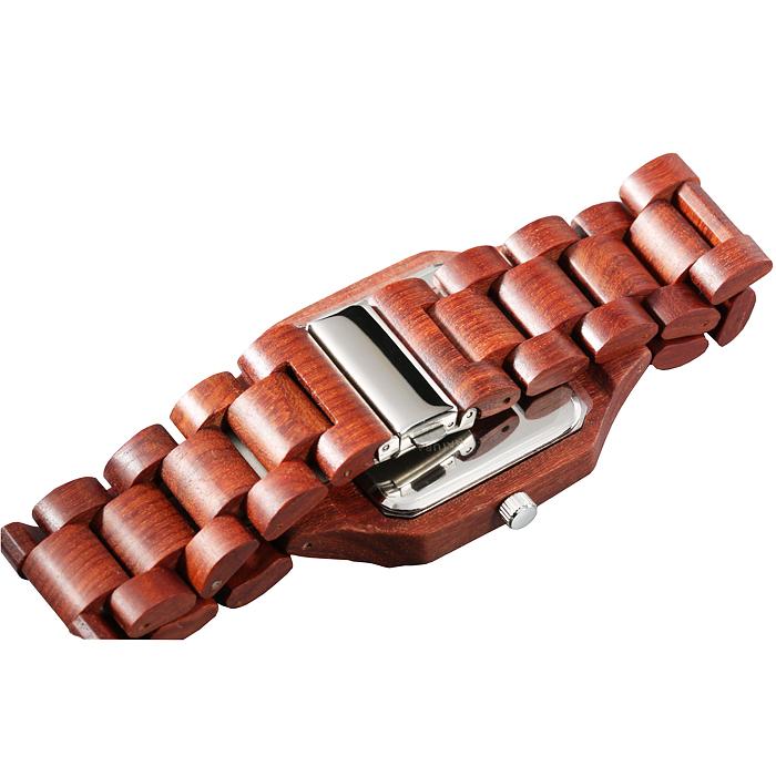 Red Sandalwood Wooden Watch Square Case Island Map Japan Movement